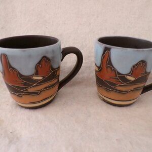 Set Of 2 Tabletops Gallery NAVAJO Mugs Monument Valley Hand Painted Rare